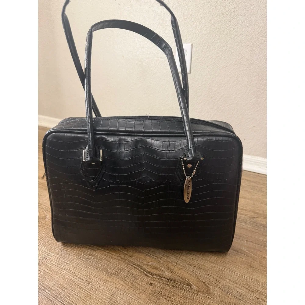 Mobile Edge Black Faux Croc Laptop Tote Bag Briefcase‎ Professional Handbag